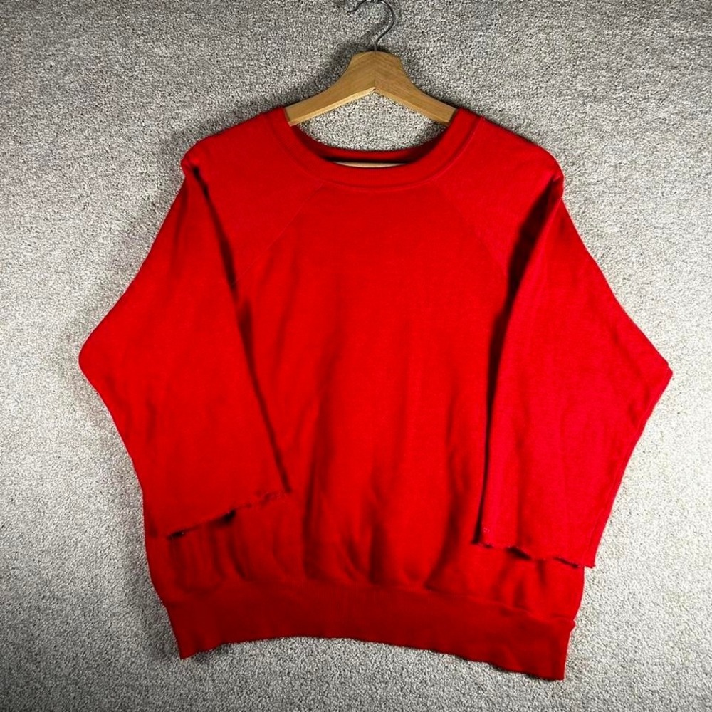 Vintage 70s red 100% cotton sweatshirt with cut sleeves